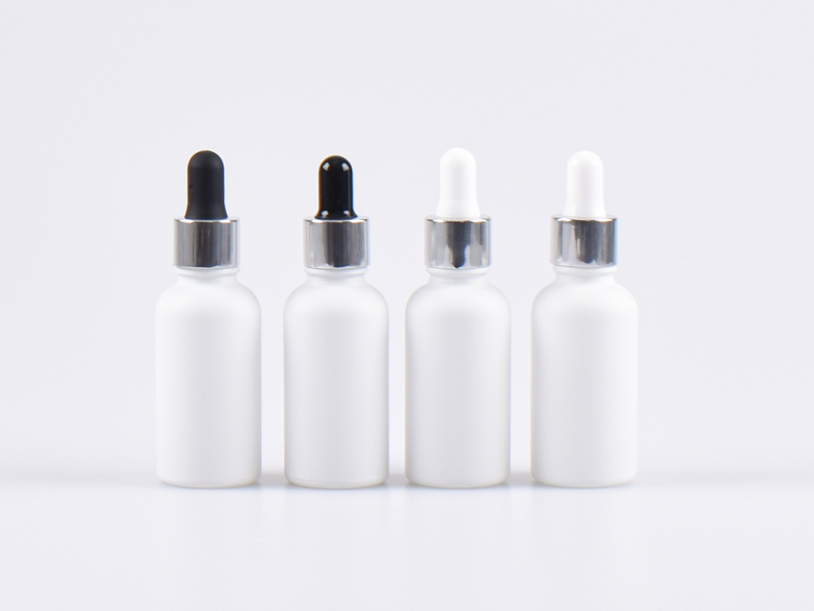 Weissglasflasche 30ml, mit Pipette silber-glanz