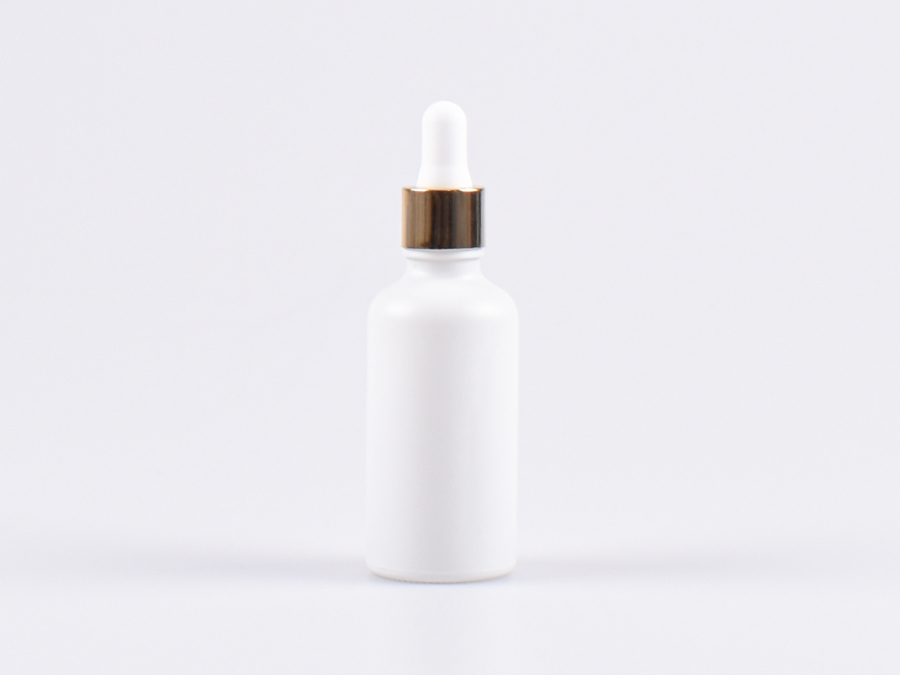 Weissglasflasche 50ml, mit Pipette gold