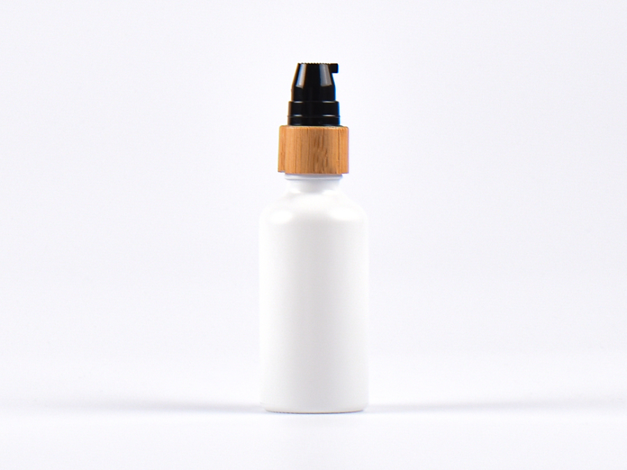 Weissglasflasche 50ml, mit Lotionspumpe Bambus