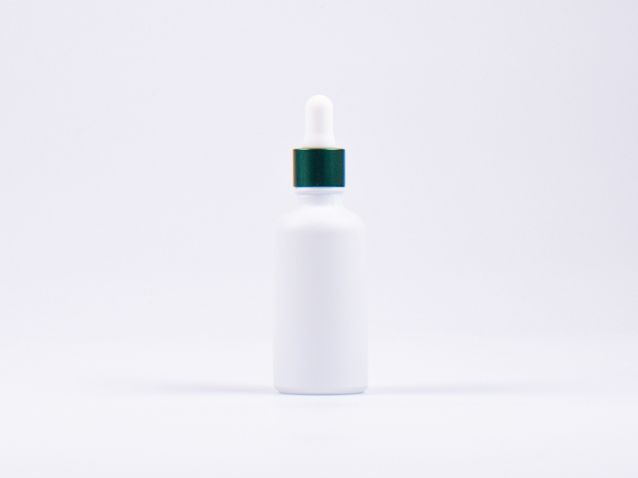 Weissglasflasche 50ml, mit Pipette grün-matt