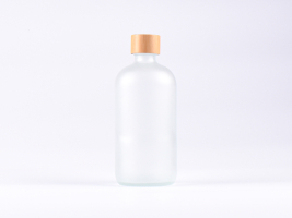 Glasflasche säuremattiert, 500ml, mit Schraubverschluss Bambus