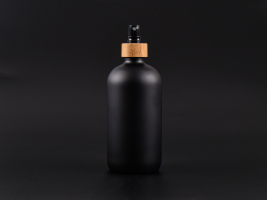 Schwarzglasflasche 480ml, mit Zerstäuber Bambus