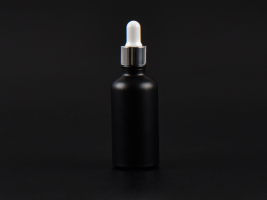 Schwarzglasflasche 50ml, mit Pipette silber