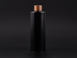 Flasche "Tara" 450ml, matt-schwarz, mit Walnussdeckel