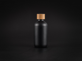 Schwarzglasflasche 220ml, mit Schraubverschluss Bambus