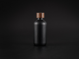 Schwarzglasflasche 220ml, mit Schraubverschluss Walnut