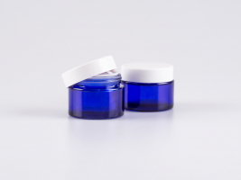 Blauglasdose 50ml, mit Deckel weiss