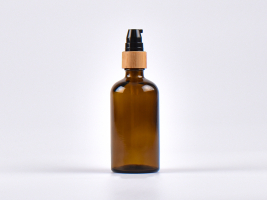 Braunglasflasche 100ml,  mit Lotionspumpe Bambus