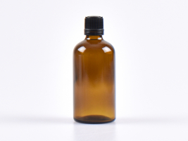 Braunglasflasche 100ml, mit Tropfmontur OV, geriffelt