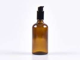 Braunglasflasche 100ml, mit Lotionspumpe Aluminium, 4 Color