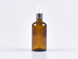 Braunglasflasche 100ml, mit Pipette silber-glanz