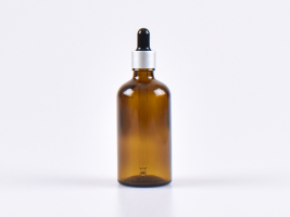 Braunglasflasche 100ml, mit Pipette silber-matt