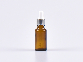 Braunglasflasche 20ml, mit Pipette silber-glanz