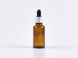 Braunglasflasche 30ml, mit Pipette silber-matt