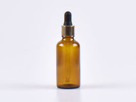 Braunglasflasche 50ml, mit Pipette gold