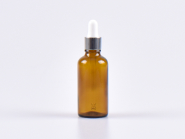 Braunglasflasche 50ml, mit Pipette silber-glanz