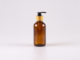 Braunglasflasche 220ml, mit Dispenser Bambus