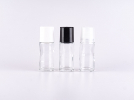 Roll-On-Flasche/Deoflasche, Glas,Deckel schwarz/weiss/transparent, 50ml