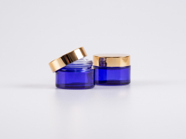 Blauglasdose, 30ml, mit Deckel gold