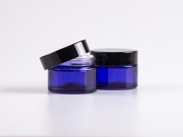 Blauglasdose, 30ml, mit Deckel schwarz