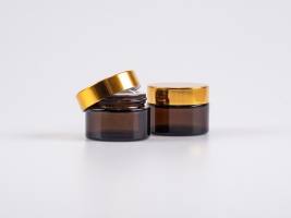 Braunglasdose, 15ml, mit Deckel gold
