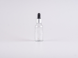 Klarglasflasche 30ml, mit Pipette silber