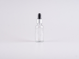 Klarglasflasche 50ml, mit Pipette silber