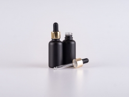 Schwarzglasflasche 30ml, mit Pipette gold