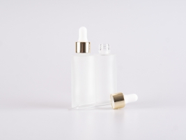 Glasflasche säuremattiert, 30ml, mit Pipette Alu gold