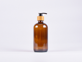 Braunglasflasche 500ml, mit Dispenser Bambus