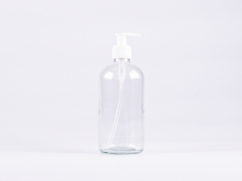 Klarglasflasche 500ml, mit Dispenser schwarz/weiss