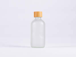 Glasflasche säuremattiert, 250ml, mit Schraubverschluss Bambus