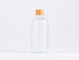 Glasflasche säuremattiert, 500ml, mit Schraubverschluss Bambus