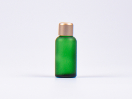 Grünglasflasche 30ml, mit Tropfmontur Gold