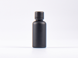Schwarzglasflasche 50ml, mit Schraubverschluss & Giessring