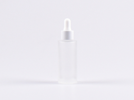 Glasflasche säuremattiert, 30ml, mit Pipette Alu weiss