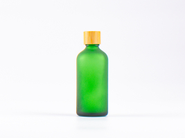 Grünglasflasche 100ml, mit Schraubverschluss Bambus