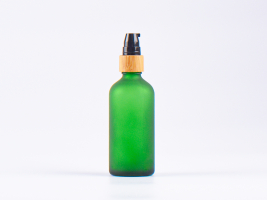 Grünglasflasche 100ml, mit Lotionspumpe Bambus