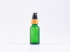 Grünglasflasche 30ml, mit Lotionspumpe Bambus
