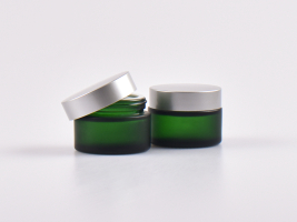 Grünglasdose, 30ml, mit Deckel silber