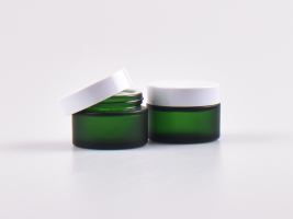 Grünglasdose, 30ml, mit Deckel weiss