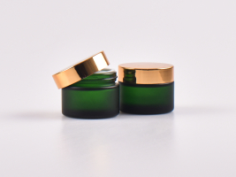 Grünglasdose, 50ml, mit Deckel gold