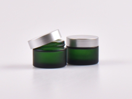 Grünglasdose, 50ml, mit Deckel silber
