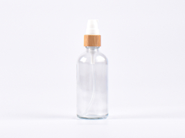 Klarglasflasche 100ml, mit Lotionspumpe Bambus