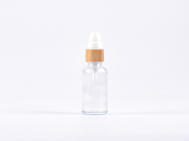 Klarglasflasche 30ml, mit Lotionspumpe Bambus