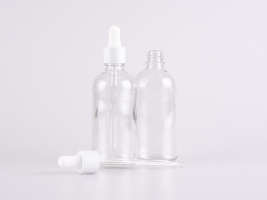 Klarglasflasche 100ml, mit Pipette weiss