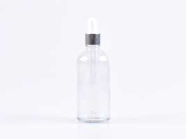 Klarglasflasche 100ml, mit Pipette silber-glanz