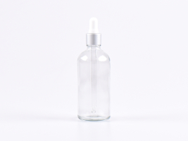 Klarglasflasche 100ml, mit Pipette silber-matt