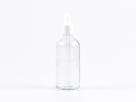 Klarglasflasche 100ml, mit Pipette weiss