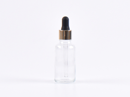 Klarglasflasche 30ml, mit Pipette gold